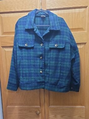 LuLaRoe Blue & Green Plaid Button Jacket